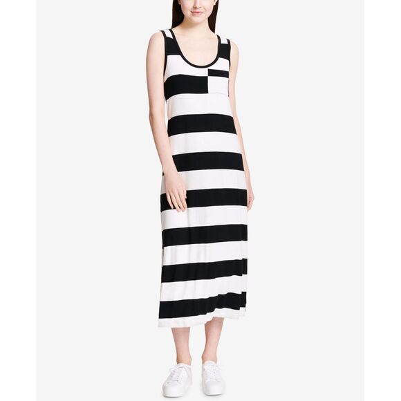 Calvin Klein Striped Patch Pocket Maxi Dress - Picture 1 of 3